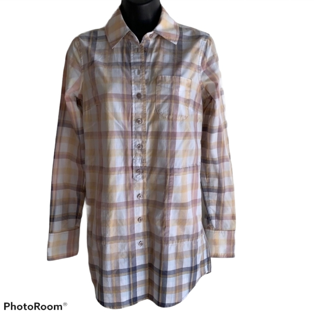 Free People Ombre Button Down Plaid Tunic Shirt